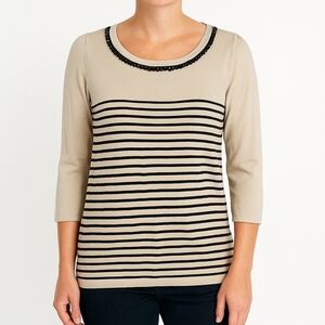 Weekend Max Mara Silk Blend Striped 3/4 Sleeve Light Weight Sweater Size XL